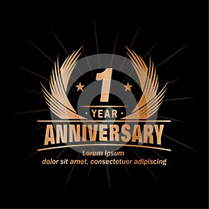 1 year anniversary. Elegant anniversary design. 1st year logo.