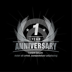 1 year anniversary. Elegant anniversary design. 1st year logo.