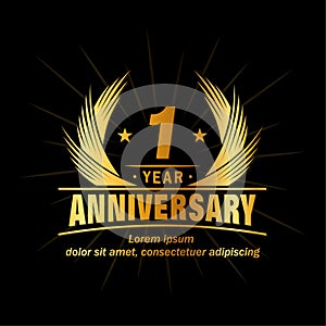 1 year anniversary. Elegant anniversary design. 1st year logo.