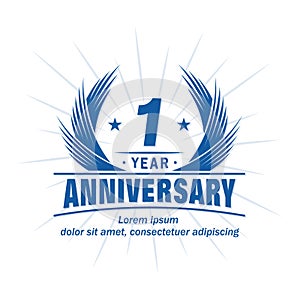 1 year anniversary. Elegant anniversary design. 1st year logo.