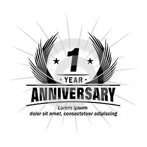 1 year anniversary. Elegant anniversary design. 1st year logo.