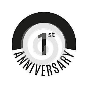 1 year anniversary icon. 1st celebration template for banner, invitation, birthday. Vector illustration.