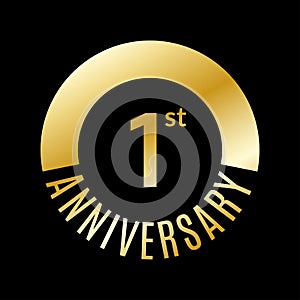 1 year anniversary icon. 1st celebration template for banner, invitation, birthday. Vector illustration.