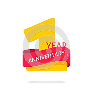 1 year anniversary logo, 1st anniversary icon label, one year birthday symbol