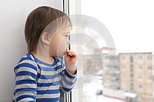 1 year baby looking out of window