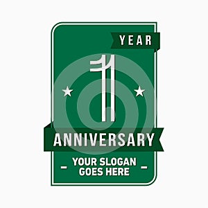 1 year celebrating anniversary design template. 1st logo. Vector and illustration.