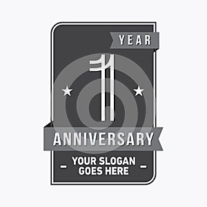 1 year celebrating anniversary design template. 1st logo. Vector and illustration.