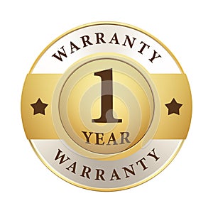 1 year warranty badge gold silver metallic logo