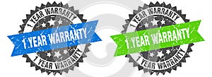 1 year warranty band sign. 1 year warranty grunge stamp set