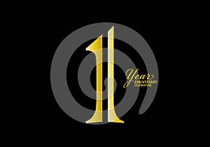 1 years anniversary celebration logotype gold color vector, 1st birthday logo, 1 number, anniversary year banner, anniversary