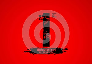1 years anniversary celebration logotype on red background, 1st birthday logo, 1 number, anniversary year banner, anniversary