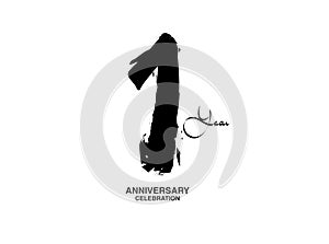 1 Years Anniversary Celebration Vector Template, 1 number logo design, 1st birthday, Black Lettering Numbers brush drawing hand