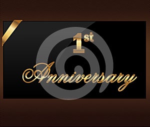 1 years Decorative anniversary golden label with ribbon - vector illustration