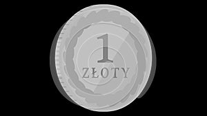 1 Zloty PLN polish poland currency cartoon coin rotate spin loop with alpha channel