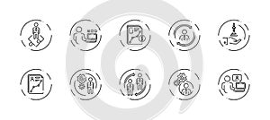 10 in 1 lineart vector icons set related to business company management theme. Black stroke vector icons