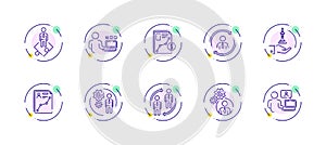 10 in 1 vector icons set related to business company management theme. Violet lineart vector icons