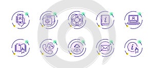 10 in 1 vector icons set related to customer support theme. Violet lineart vector icons