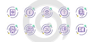10 in 1 vector icons set related to help and support theme. Violet lineart vector icons