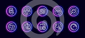 10 in 1 vector icons set related to seo link optimization theme. Lineart vector icons in neon glow style