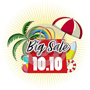 10.10 Big Sale banner with summer objects