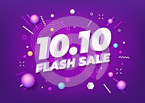 10.10 Flash sale poster or flyer design. Online shopping day. Sale on colorful background. 10.10 Crazy sales online.