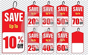 10,20,25,30,40,50,60,70 Percentage OFF Sale Discount Tag, Banner