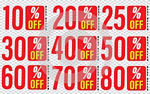 10,20,25,30,40,50,60,70 percentage off, Set of discounts to sale advertisement