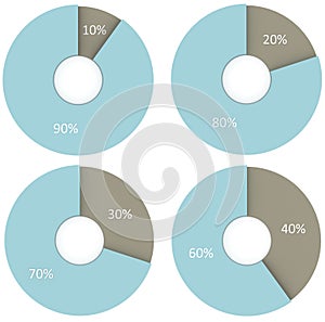 10 20 30 40 90 80 70 60 percent pie charts. Circle diagrams infographics set. 3d render business illustrations
