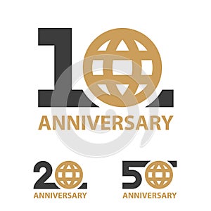 10 20 50 years anniversary globe number vector