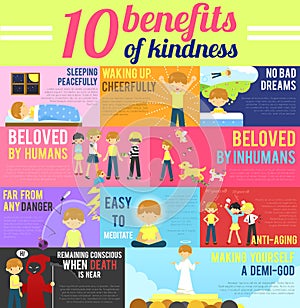 10 benefits advantage of love and kindness in cute cartoon infog