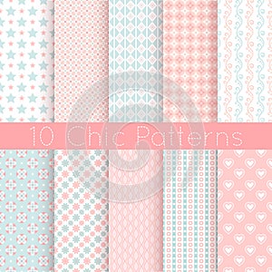 10 Chic different vector seamless patterns. Pink,