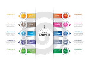 10 circle tab step infographic with abstract timeline template. Presentation step business modern background