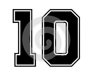 10 Classic Vintage Sport Jersey Number in black number on white background for american football, baseball or basketball