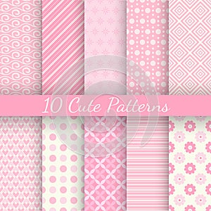 10 Cute different vector seamless patterns. Pink