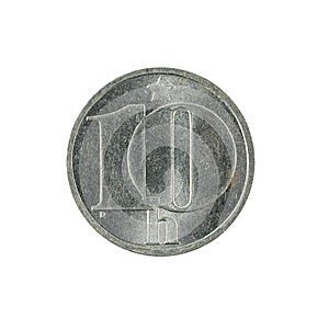 10 czech heller coin 1989 isolated on white background