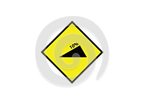 10% degree steep ascend traffic sign - symbol - red triangle