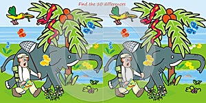 10 differences-man and elephant, game, activity, eps.