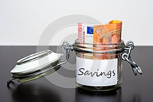 10 Euro note in the jar for Savings