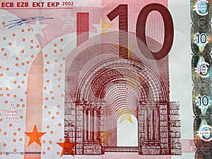 10 Euros bill close-up, detail photo