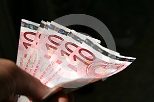10 Euros bills close-up photo