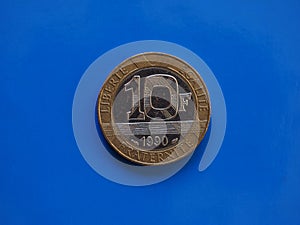 10 francs coin, France over blue