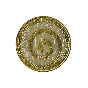 10 french centimes coin 1997 obverse