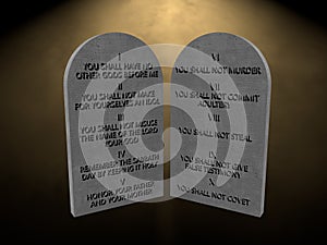 10 God commandments stones tablets lights 3d render rendering