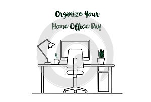 10 march Organize Your Home Office Day cartoon hand drawn style flat vector design illustrations in green theme. Concept of Workpl