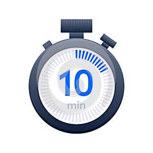 10 min timer and Stopwatch icons. Countdown symbol. Kitchen timer icon. Vector illustration