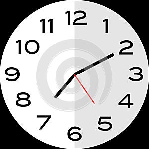 10 minutes past 7 o`clock analog clock icon