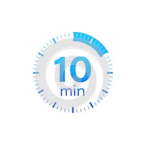 The 10 minutes, stopwatch vector icon. Stopwatch icon in flat style on a white background. Vector stock illustration.