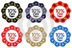 10 Off Discount Sticker. Set of Banner Design with 10 off