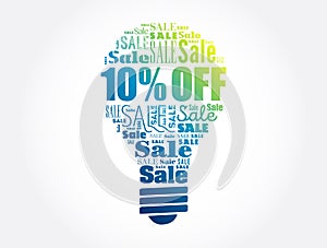 10% OFF Sale light bulb word cloud collage, business concept background