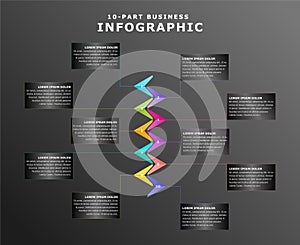 10-part business infographic for timelines, process stages and milestones